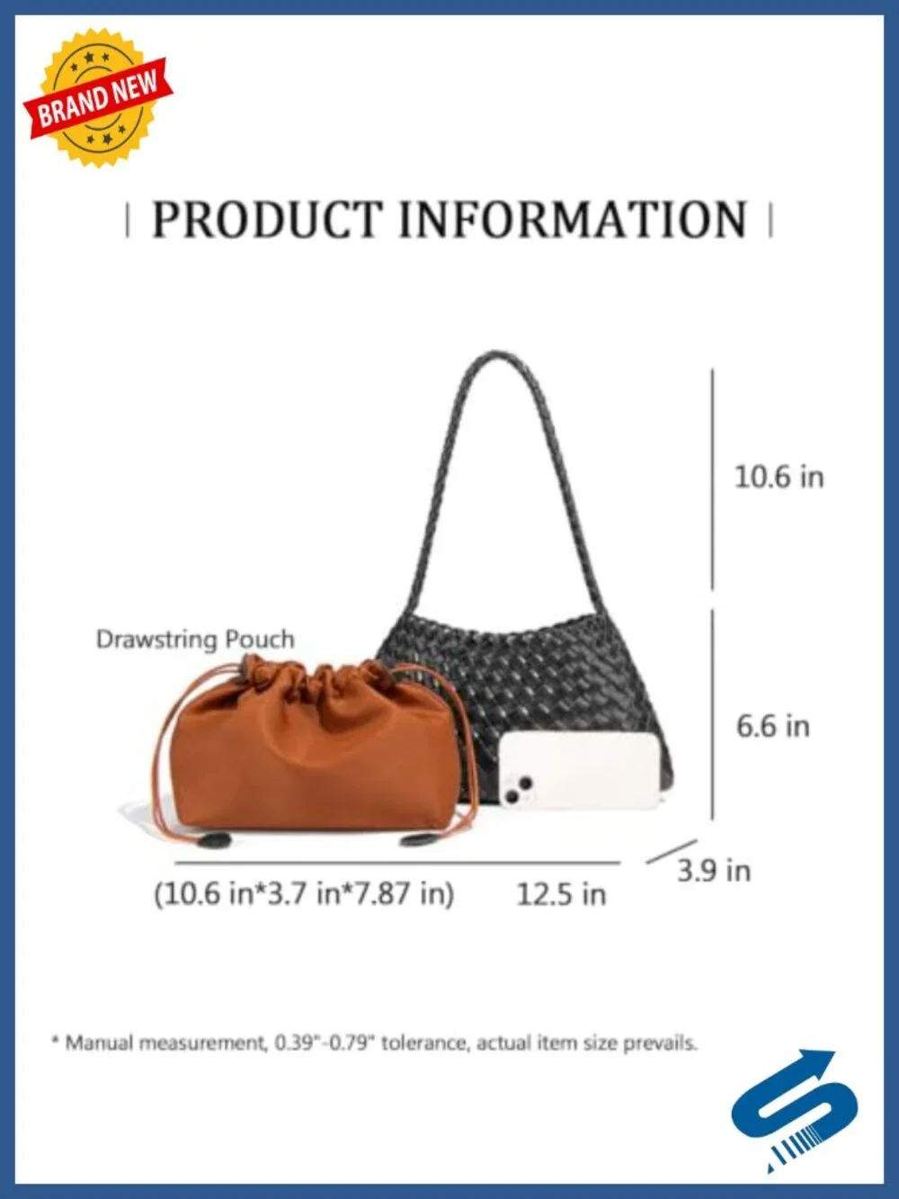 Woven Hobo Shoulder Bag for Women - Slouchy Drawstring Tote Purse with Braided